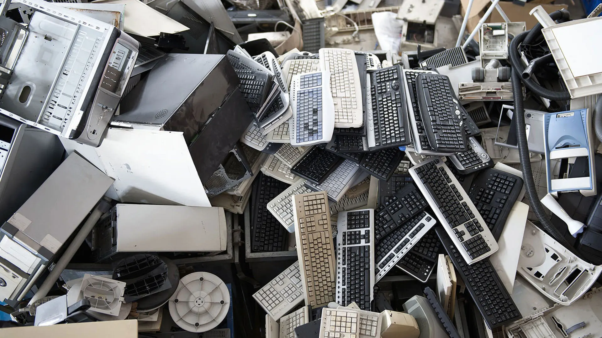 Computer scrap including old computers and laptops collected for recycling in Hyderabad